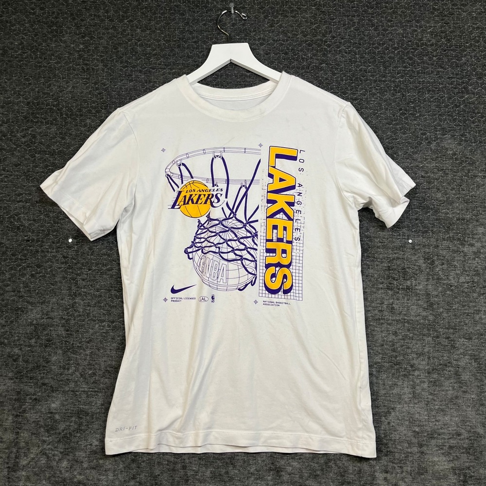 Los Angeles Lakers Nike NBA Dri-Fit T-Shirt Men's White Graphic Basketball - S